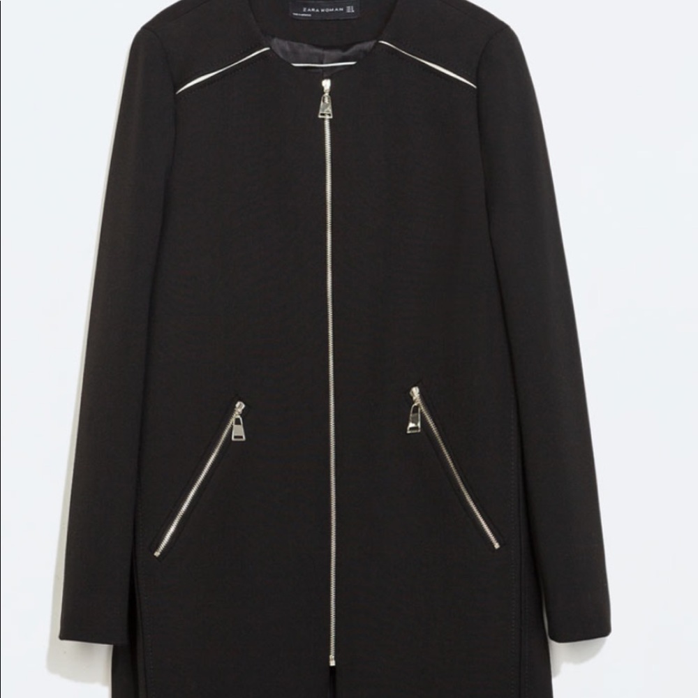 NWOT Zara Zipped Coat With Round Neck - Picture 2 of 5
